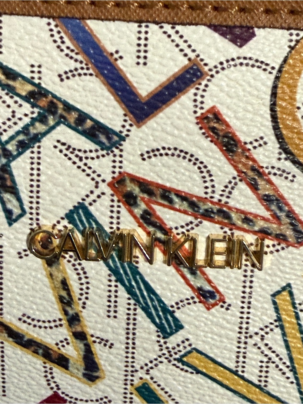 Calvin Klein Multicolor Logo-Print Structured Tote with Tan Trim and gold tones! - Picture 6 of 11